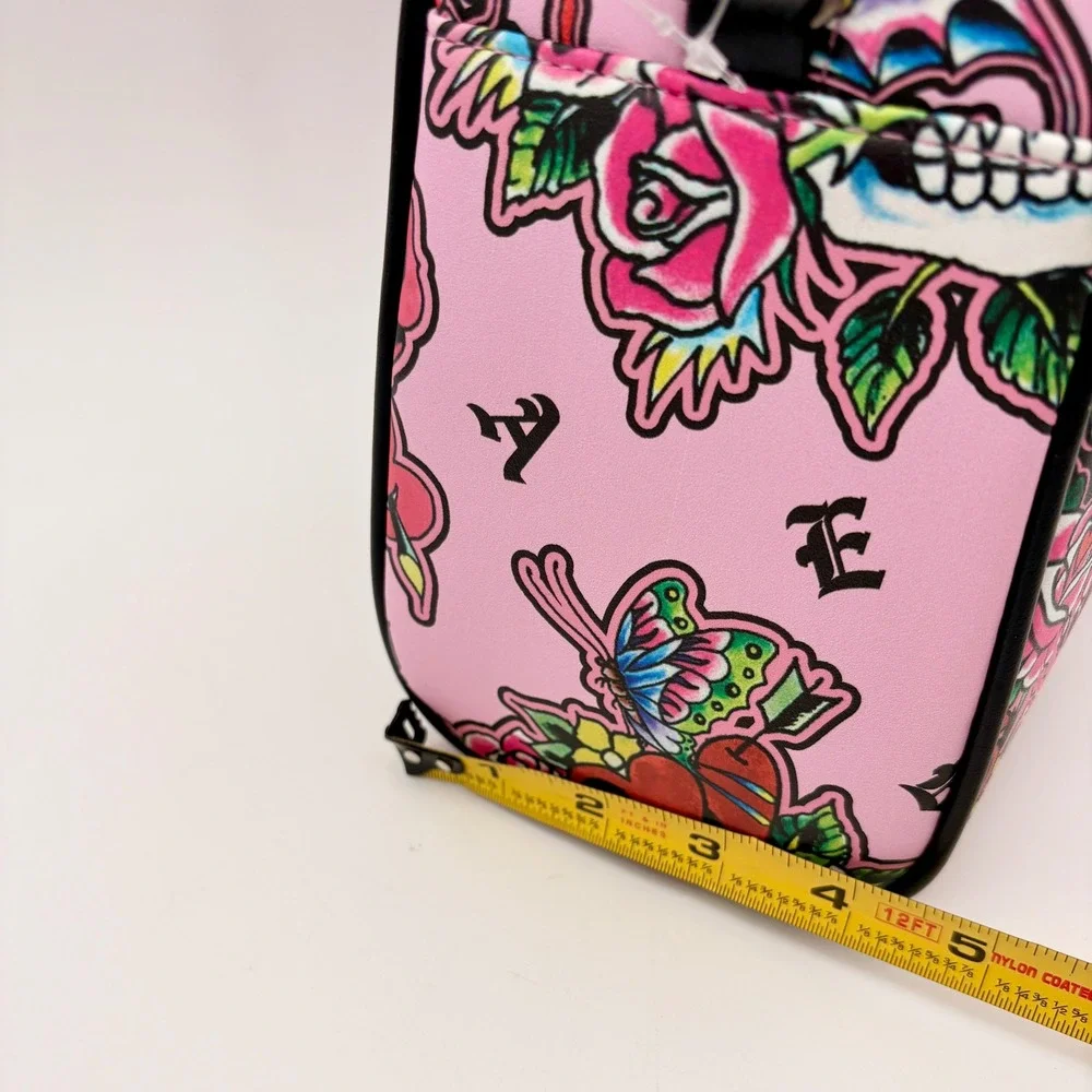 Ed Hardy‎ Pink Skull Roses Butterflies Lunch Tote Insulated Thermal Lining